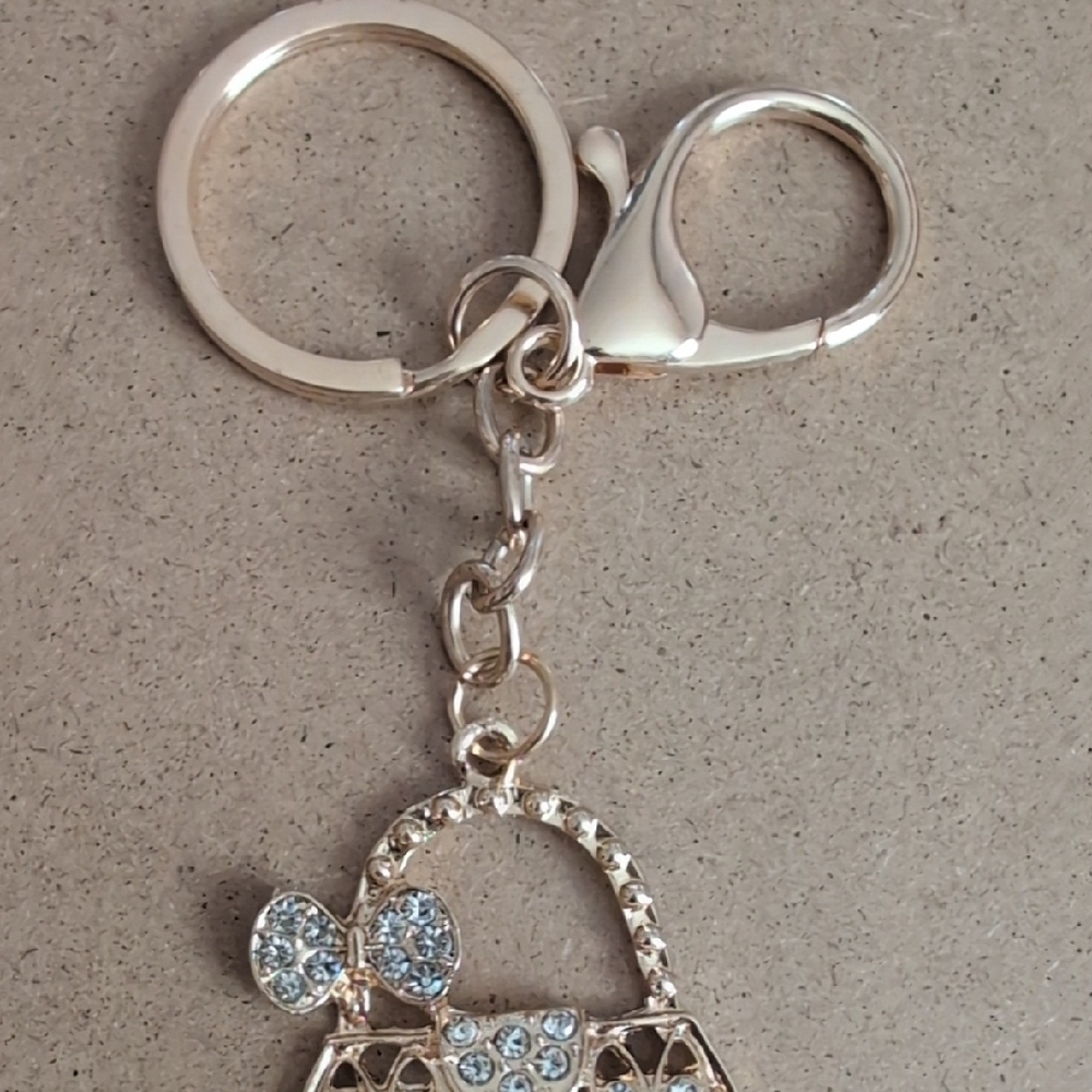 Chic Gold Handbag Keychain with Rhinestones - Picture 3 of 6